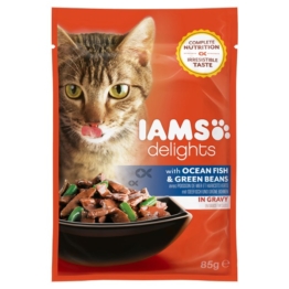 Iams Delights Katzen-Nassfutter in Soße Fisch & grüne Bohnen 24x85g